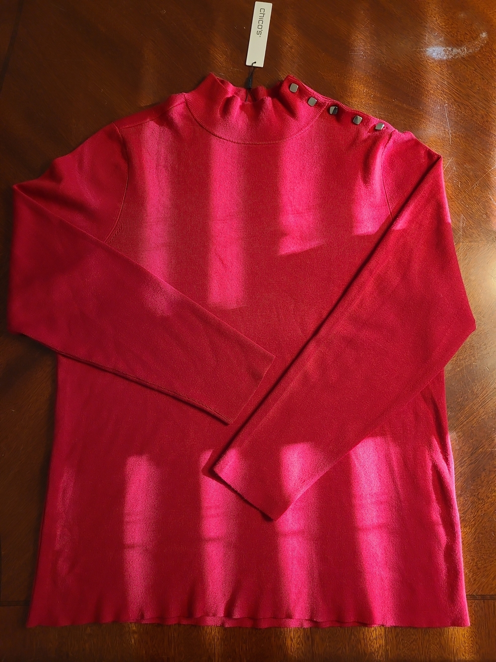 NWT Chico's Red Button-Shoulder Mockneck Sweater Size 4/ XXL